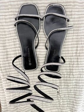 Wild Diva Black Rhinestone Wrap Gladiator Sandals